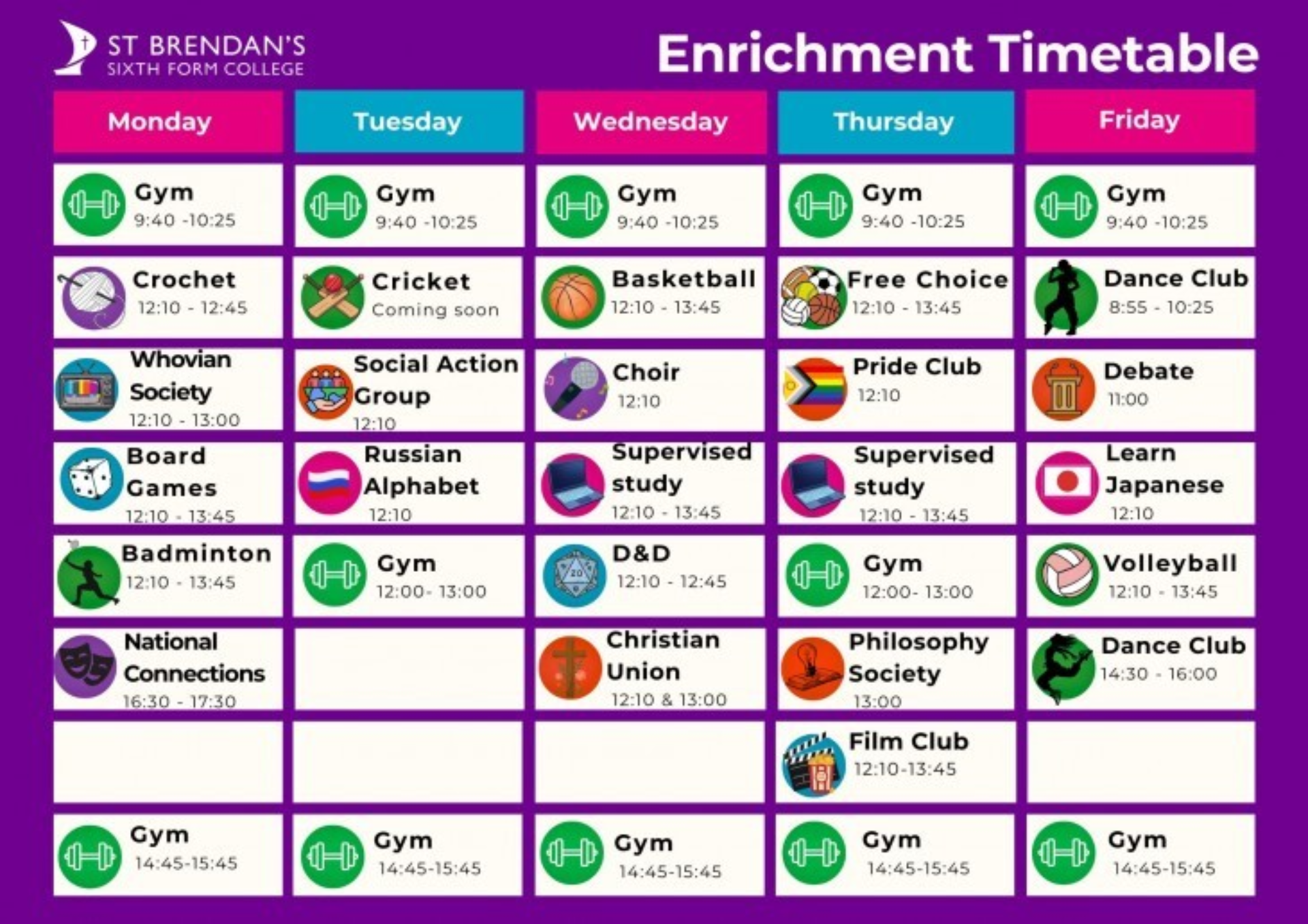 Enrichment Timetable